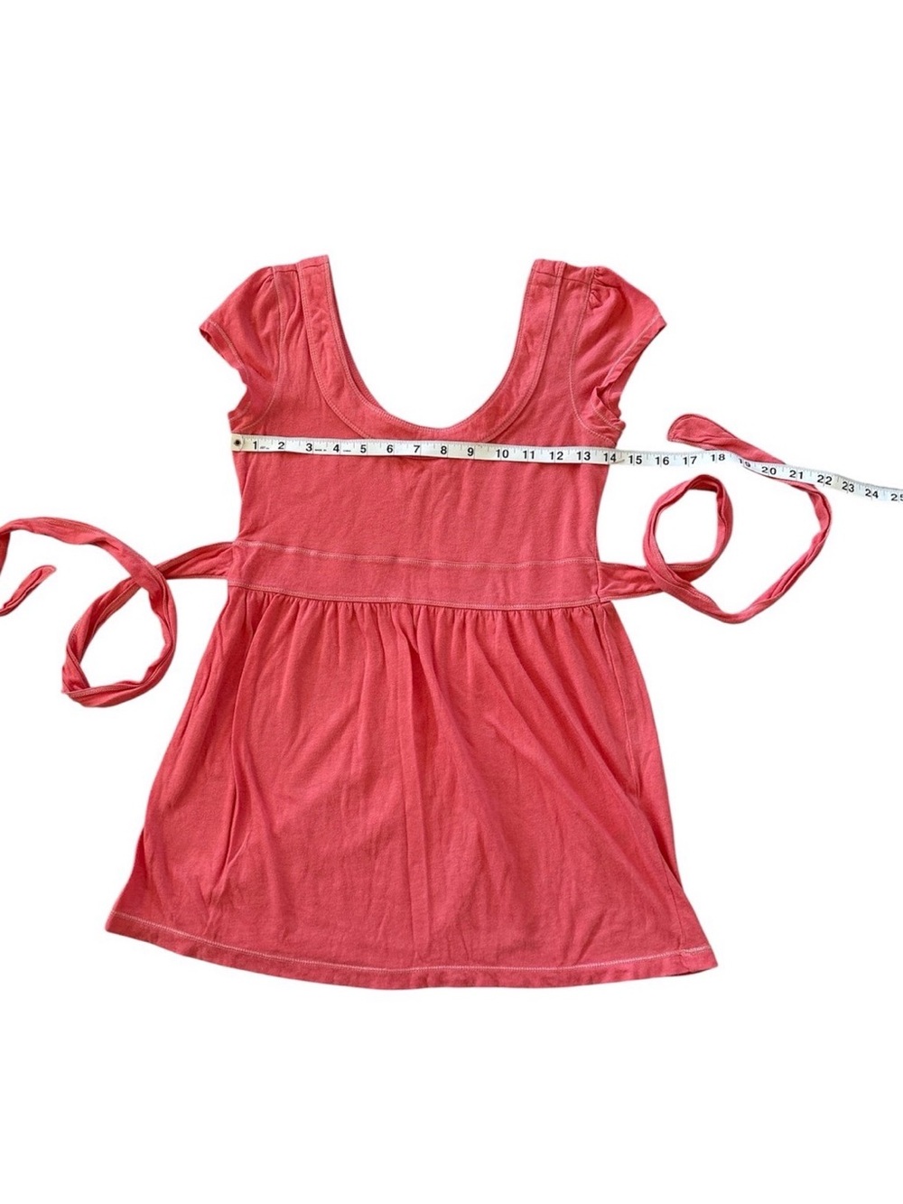 Y2K‎ Aeropostale Coral Ruched Empire Tie Waist Short Sleeve Babydoll Women's Top - Picture 7 of 7